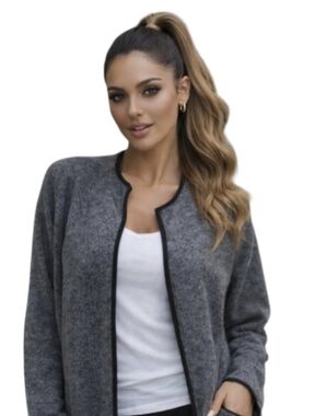 Talbots 100% Merino Wool Petite Long Cardigan Drape Front Grey Comfort (XsP)
